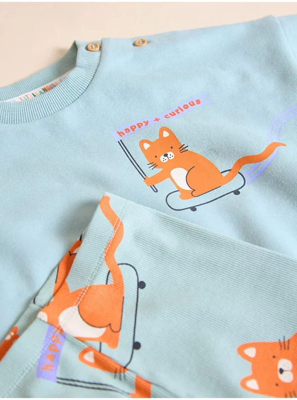 Set Little Angels: Bluze Curious Cat dhe pantallona