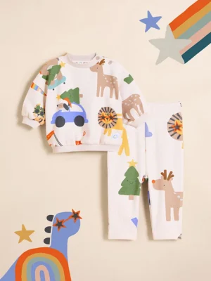 Set me pulovër dhe leggins me kafshë për Krishtlindje, Little Angels