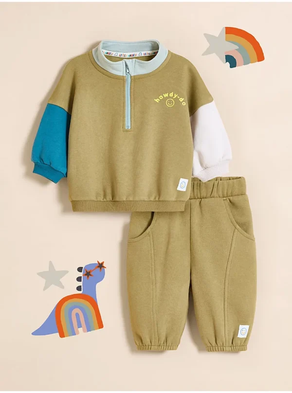 Set Little Angels: Bluze Khaki Howdy-Do dhe pantallona sportive