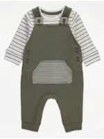 Veshje me dungare kaki dhe bodysuit ribbed