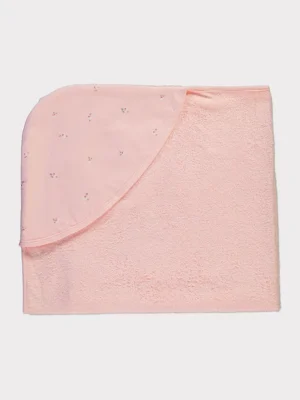 Peshqir me kapuç, ngjyrë rozë e zbehtë me lule