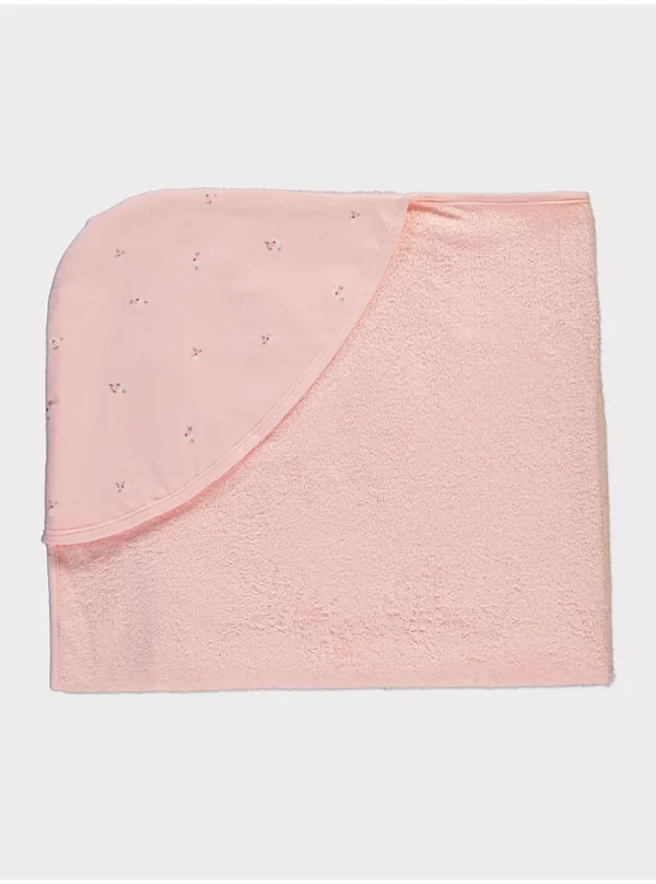 Peshqir me kapuç, ngjyrë rozë e zbehtë me lule