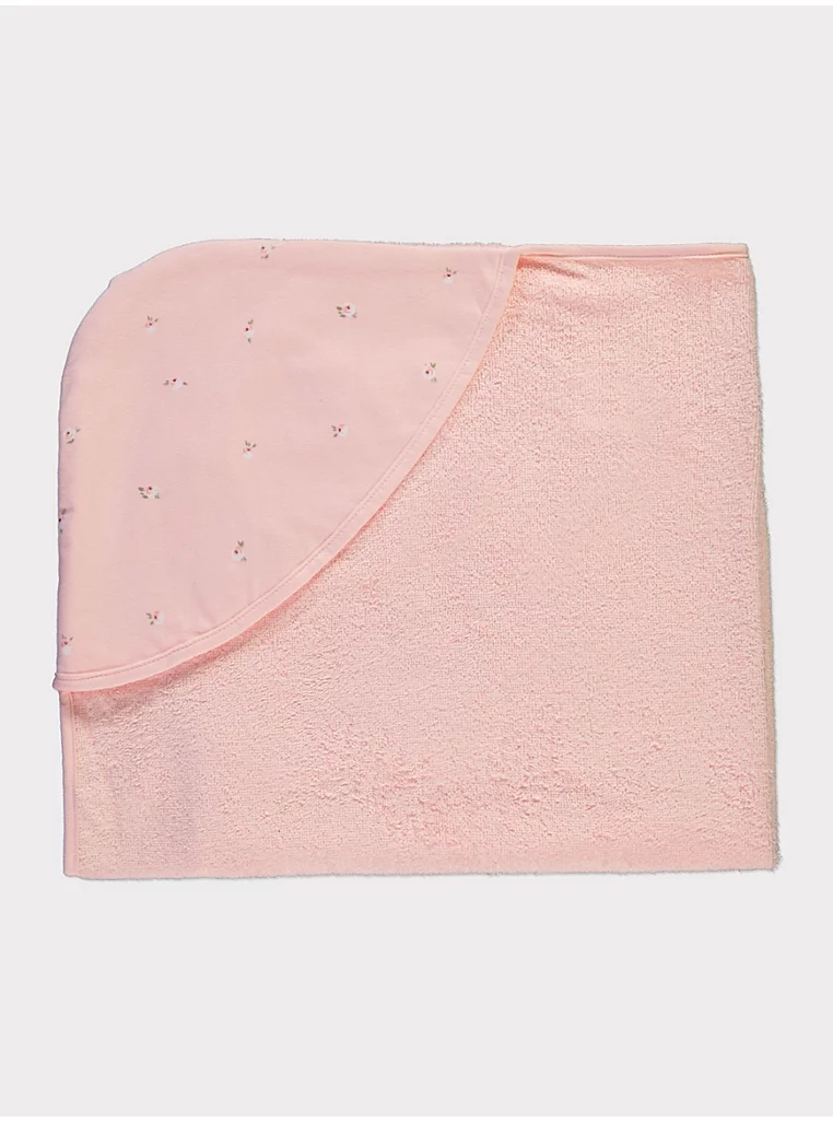 Peshqir me kapuç, ngjyrë rozë e zbehtë me lule