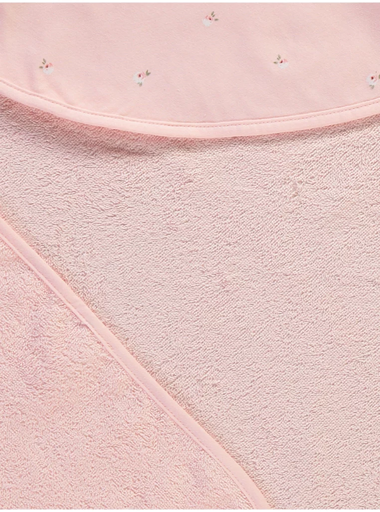 Peshqir me kapuç, ngjyrë rozë e zbehtë me lule