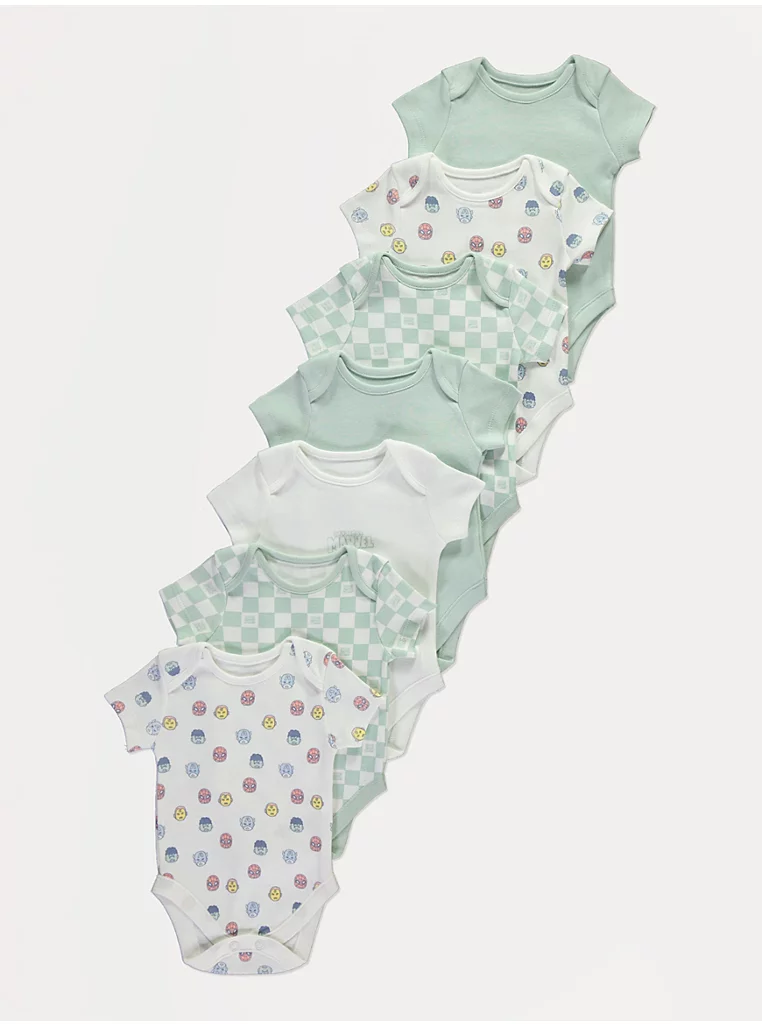 Bodysuits me mëngë të shkurtra “Marvel Comics” – Paketë me 7 copë, ngjyrë jeshile