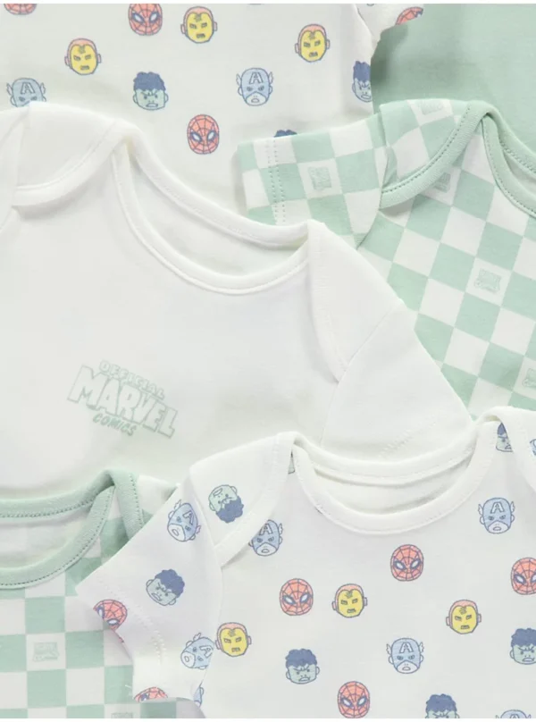 Bodysuits me mëngë të shkurtra “Marvel Comics” – Paketë me 7 copë, ngjyrë jeshile