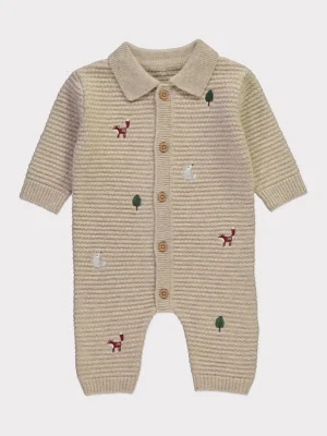 Veshje një copë me jakë të thurur dhe me qëndisje Woodland, ngjyrë stone