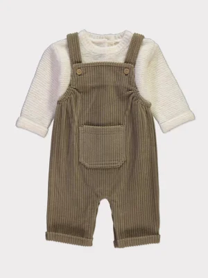 Veshje me dungare të thurura kaki dhe pulovër