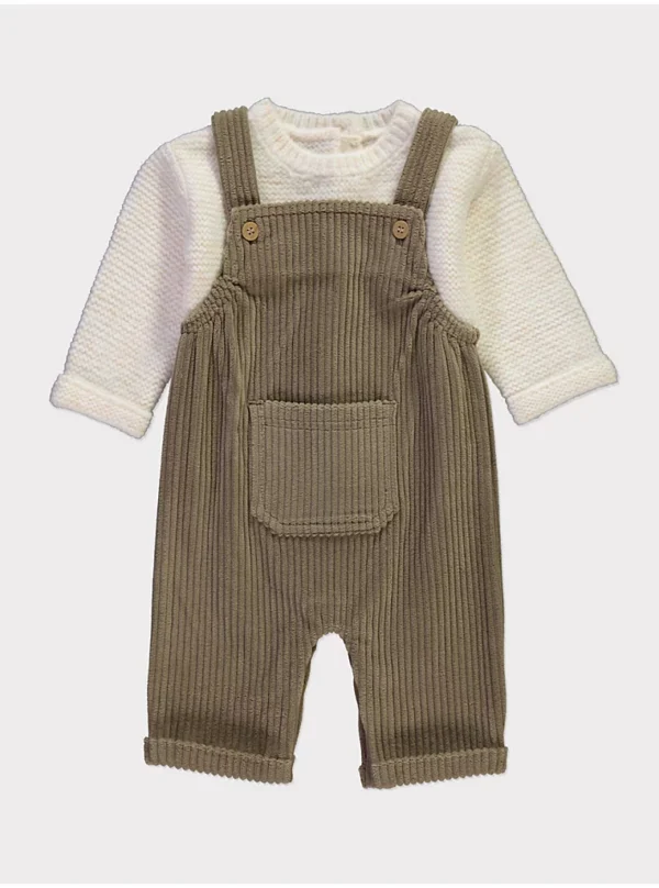 Veshje me dungare të thurura kaki dhe pulovër