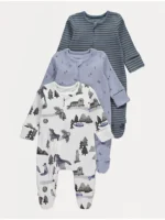 Pizhame të gjata me mëngë të gjata, material me vija , “Winter Forest” – Paketë me 3 copë