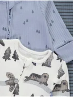 Pizhame të gjata me mëngë të gjata, material me vija , “Winter Forest” – Paketë me 3 copë