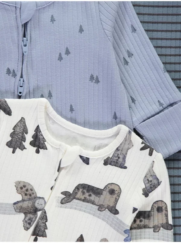 Pizhame të gjata me mëngë të gjata, material me vija , “Winter Forest” – Paketë me 3 copë