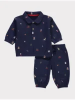 Set me bluzë polo blu të errët  dhe pantallona