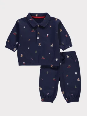 Set me bluzë polo blu të errët dhe pantallona