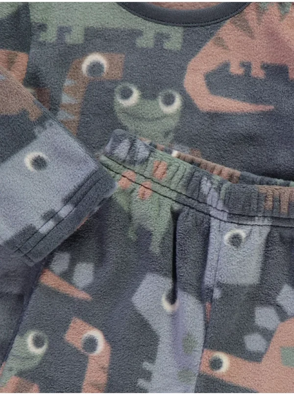 Set dhuratë pizhamesh prej fleeci, gri, me dinosaur dhe mëngë të gjata