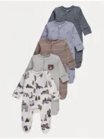 Set me 5 sleepsuit me mëngë të gjata, mbyllje me zingjir dhe dizajne pylli dimëror.