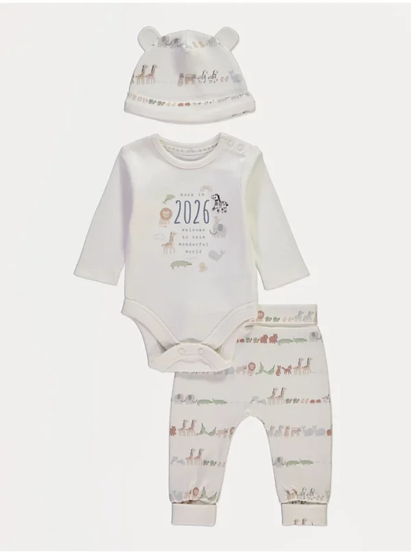 Veshje me bodysuit dhe leggins krem me kapelë ‘Born in 2026’