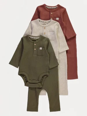 Set me 3 copë bodysuit me jakë me kopsa dhe të poshtme ribbed