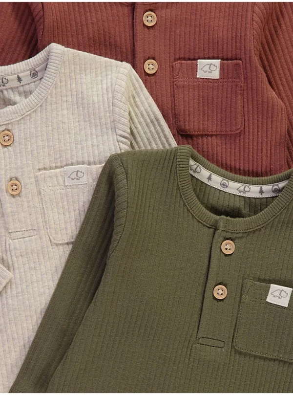 Set me 3 copë bodysuit me jakë me kopsa dhe të poshtme ribbed