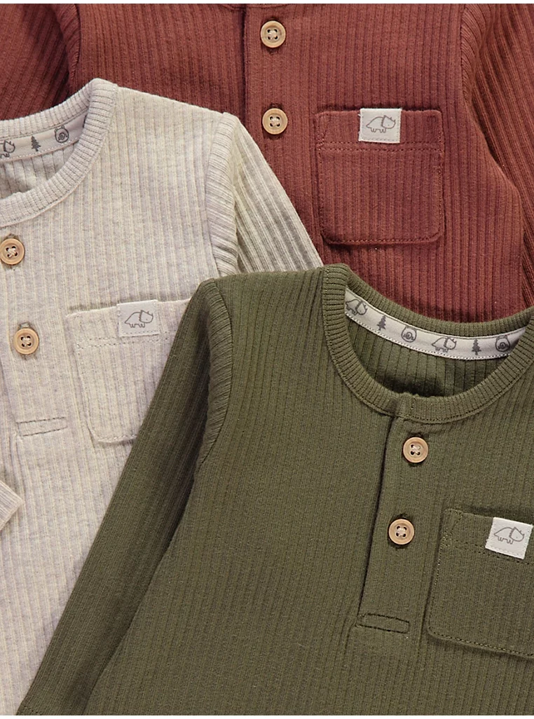 Set me 3 copë bodysuit me jakë me kopsa dhe të poshtme ribbed