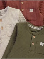 Set me 3 bodysuit dhe leggins me teksturë ribbed, me qafë me kopsa