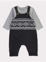 Veshje me dungare të thurura Grey Fairisle dhe bodysuit