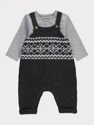 Veshje me dungare të thurura Grey Fairisle dhe bodysuit