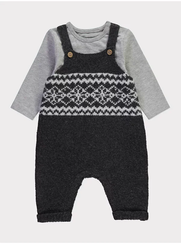 Kombinim me Dungare të Trikuara Grey Fairisle dhe Bodysuit