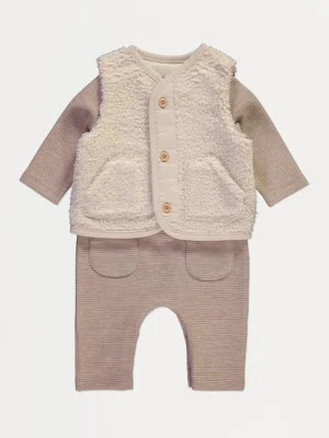 Veshje një copë me vija neutrale dhe gilet Borg