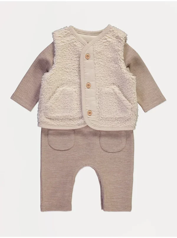 Veshje një copë me vija neutrale dhe gilet Borg