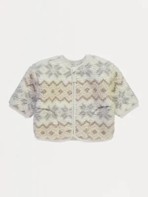 Xhup i trashë pelushi (borg) ngjyrë krem, me model zig-zag “Fairisle” dhe me zinxhir përpara