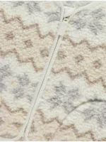 Xhup i trashë pelushi (borg) ngjyrë krem, me model zig-zag “Fairisle” dhe me zinxhir përpara