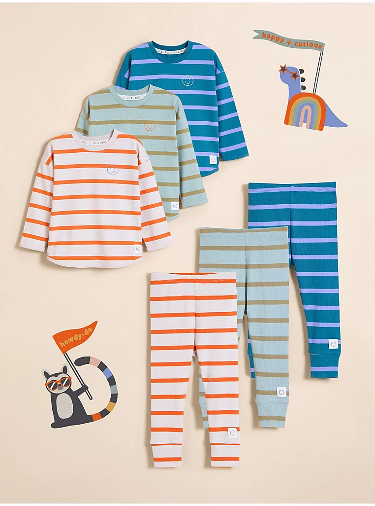 Set 3 copësh Little Angels: Bluza me mëngë të gjata dhe print buzëqeshje me rripa