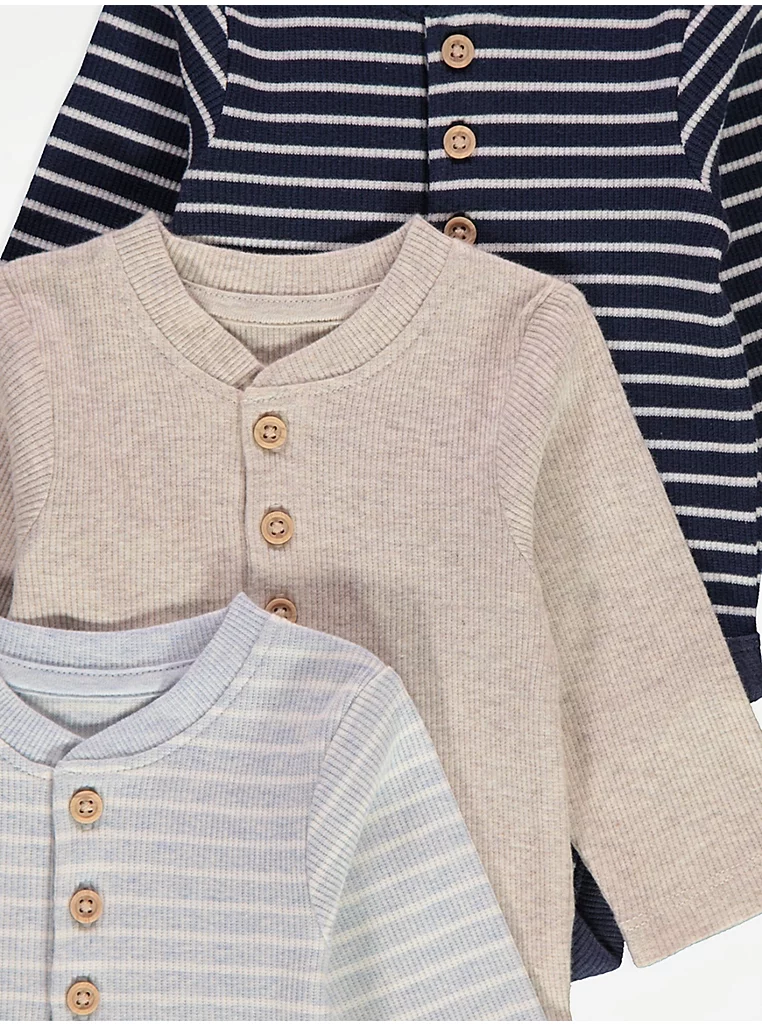 Bodysuit me mëngë të gjata, me vija, me strukturë rib dhe kopsa – paketë me 4 copë