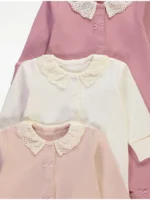 Paketë 3 pizhamesh roze me jakë të qepur broderie