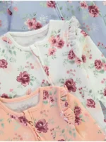 Paketë 3 pizhamesh me lule, frulla në shpatulla dhe mbyllje me zip