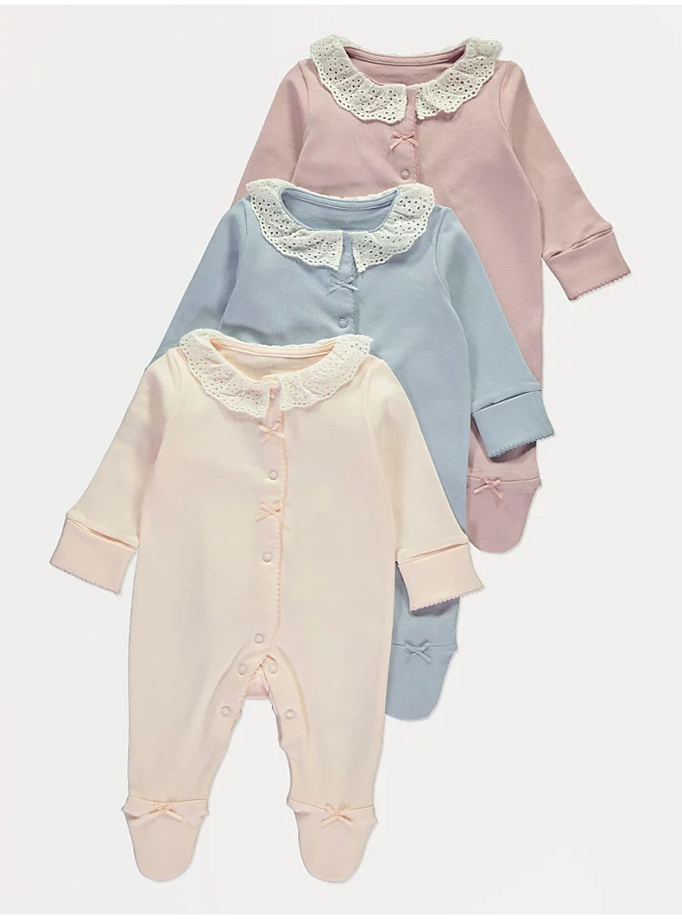 Set 3 pizhamesh me mëngë të gjata, jakë