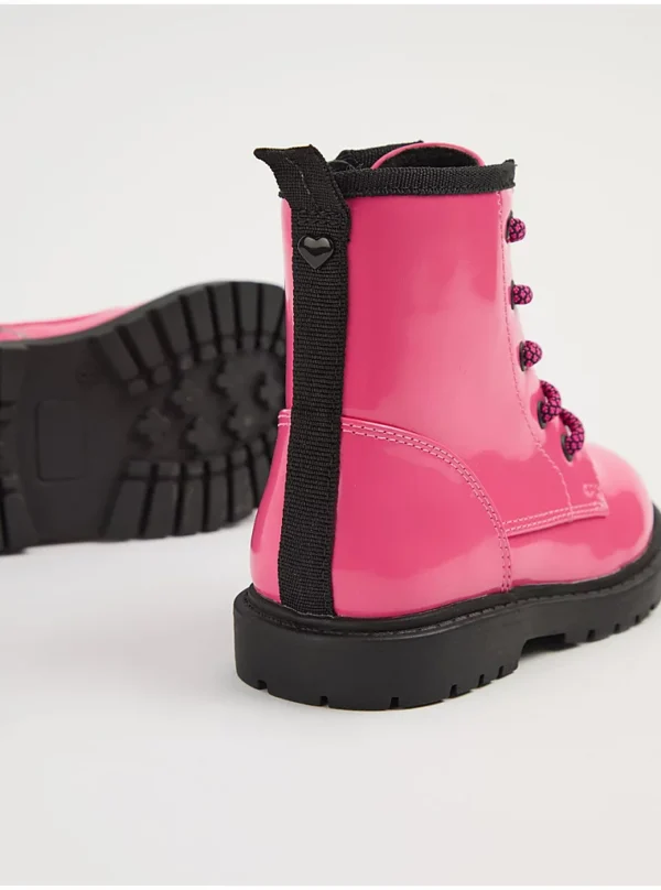 Këpucë biker me lidhje, ngjyrë rozë me shkëlqim