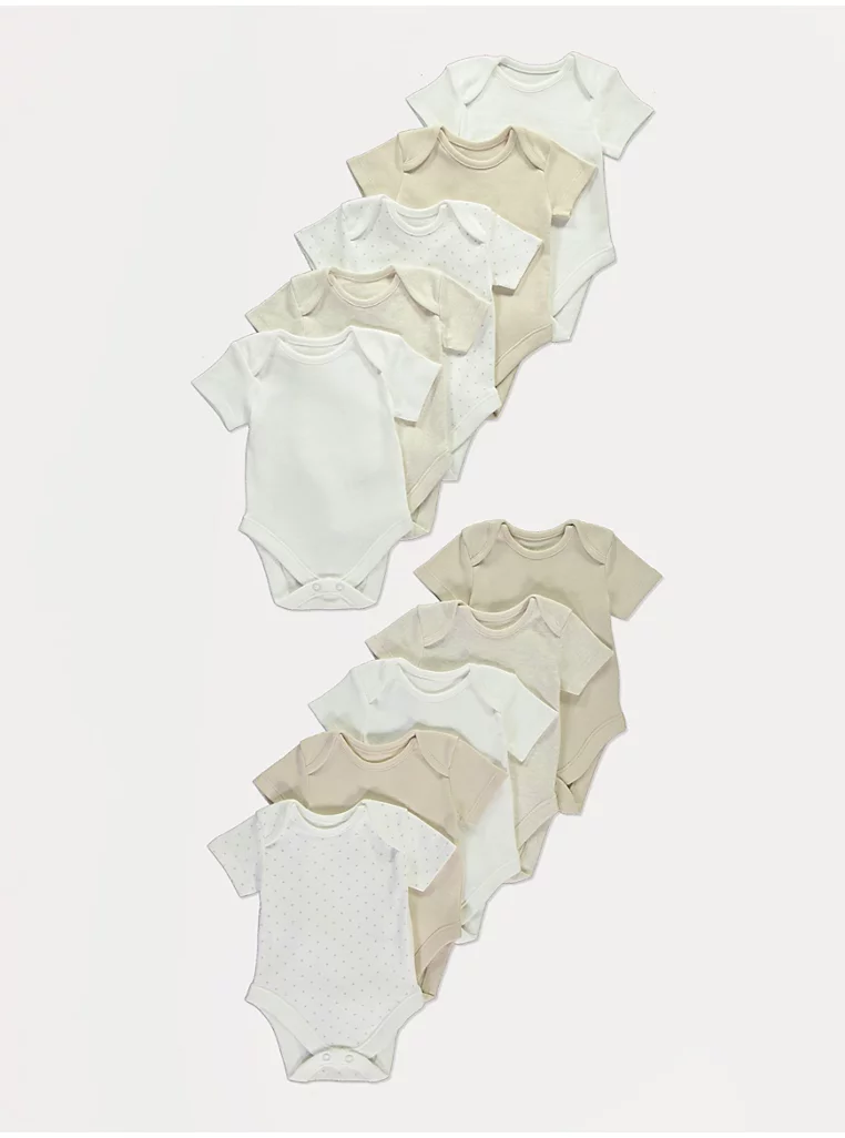 Bodysuit me mëngë të shkurtra, ngjyra neutrale – paketë me 10 copë