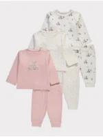 Set 3 copë pizhamash rozë për foshnja me dizajn lepurushi dhe yjesh