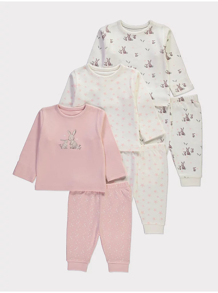 Set 3 copë pizhamash rozë për foshnja me dizajn lepurushi dhe yjesh