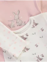 Set 3 copë pizhamash rozë për foshnja me dizajn lepurushi dhe yjesh