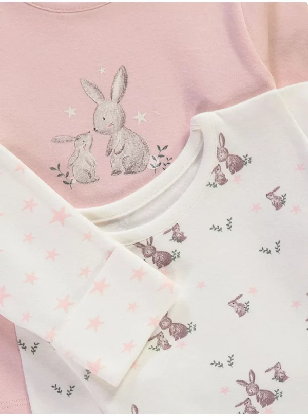 Set 3 copë pizhamash rozë për foshnja me dizajn lepurushi dhe yjesh