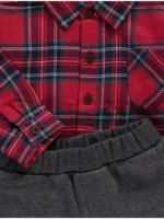 Këmishë me kuadrate të kuqe dhe pantallona – Set veshjeje