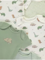 Bodysuit me mëngë të shkurtra me dinosaur të gjelbër – paketë me 7 copë