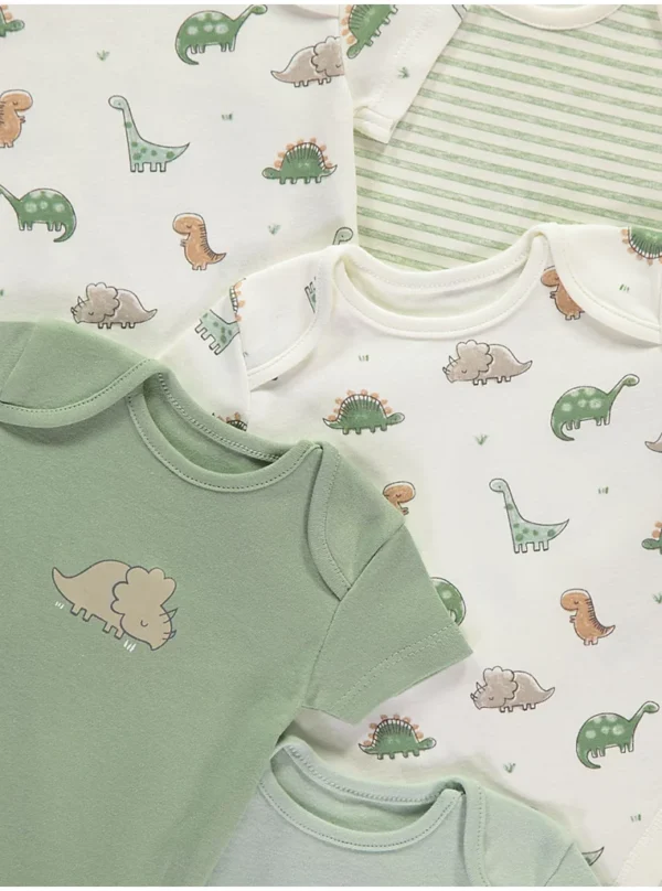 Bodysuit me mëngë të shkurtra me dinosaur të gjelbër – paketë me 7 copë
