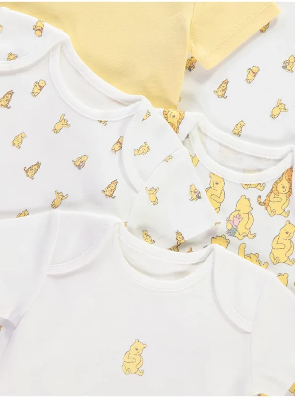 Bodysuit të verdha Disney Winnie the Pooh – paketë me 7 copë