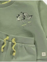 Bluzë sweatshirt dhe joggers ngjyrë khaki me dizajn dinosauri prapa