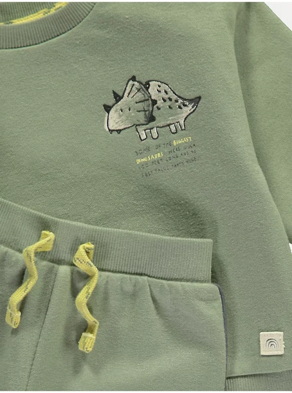 Bluzë sweatshirt dhe joggers ngjyrë khaki me dizajn dinosauri prapa