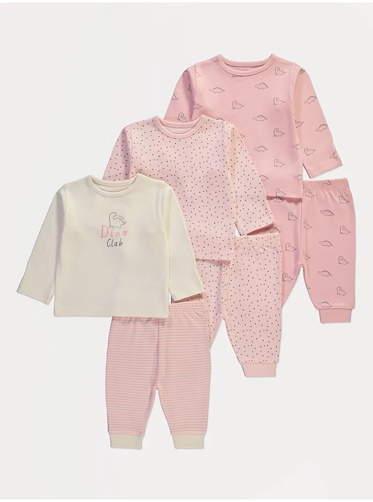 Paketë 3-copëshe pizhamesh roze me print dinosaurësh